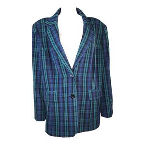 Roamans Blazer Jacket Womens Plus Size 22W Green Blue Plaid Old Money Vintage